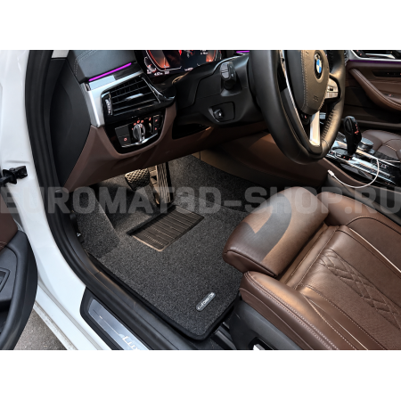 Текстильные 3D коврики Euromat3D Business в салон для Bmw 5 (G30) (2017-) № EMC3D-001219G Серые